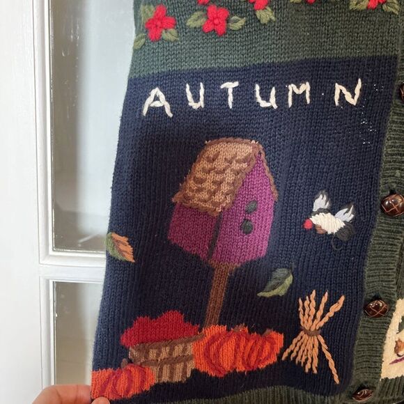 Vintage New Look Sweater Vest Bird House M Embroidered Blue Cottage Core Granny - Picture 5 of 12